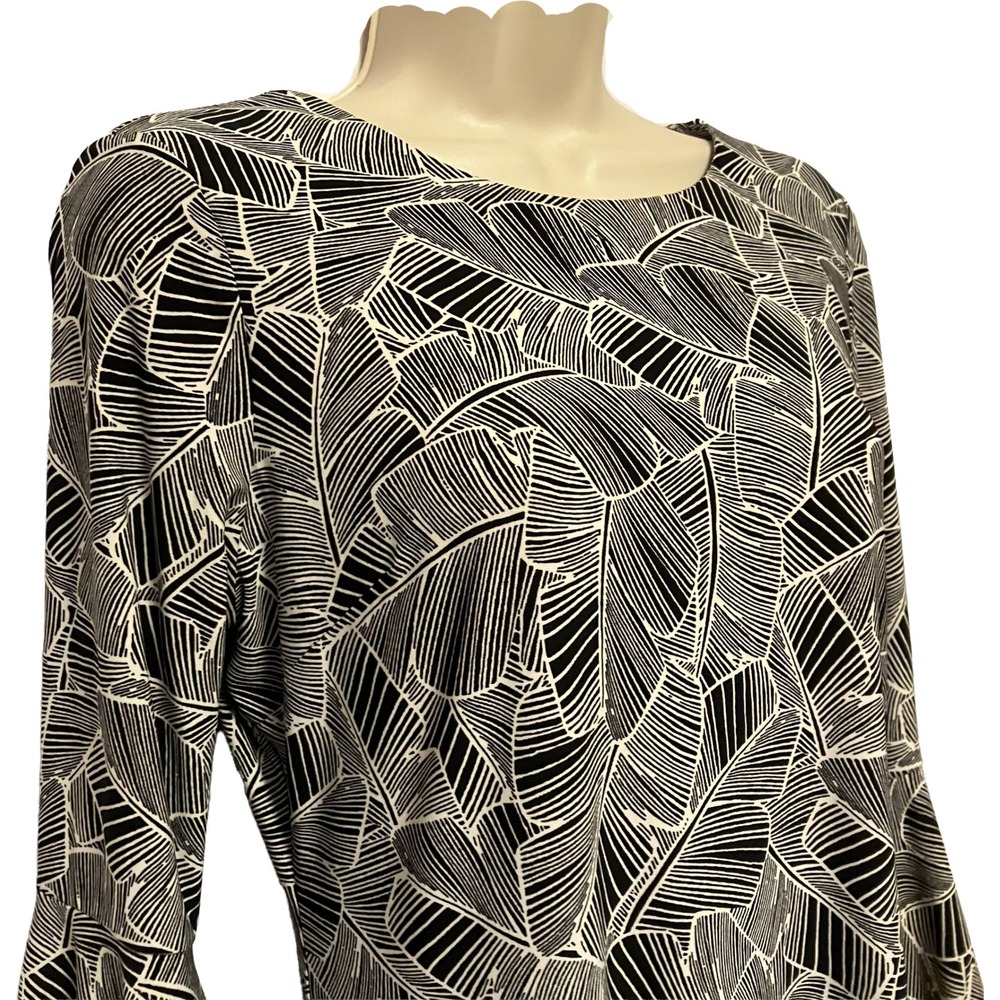 Tommy Hilfiger Womens 6 Black White Palm Leaf Botanical Bell Sleeve Shift Dress - Picture 4 of 16